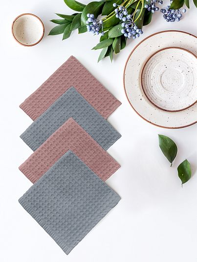 Комплект вафельных полотенец, серо-голубой/пыльная роза, Mia Cara