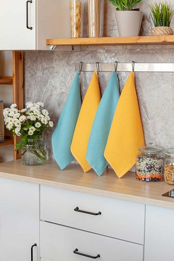 Комплект вафельных полотенец, мятный/манго, Унисон