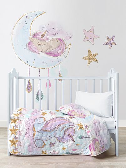 Покрывало стеганое "Единорожки", Juno Покрывало стеганое "Единорожки", Juno