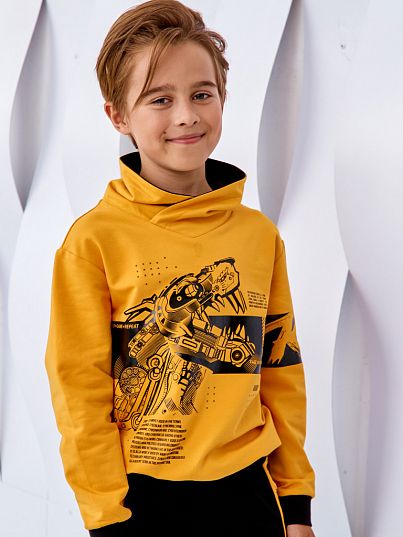 Худи с воротником-хомут "CYBER BRO", желтый, Juno Худи с воротником-хомут "CYBER BRO", желтый, Juno