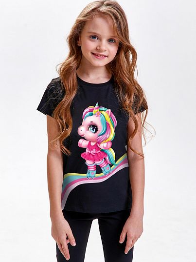 Футболка "Единорожка на роликах", черный, Juno
