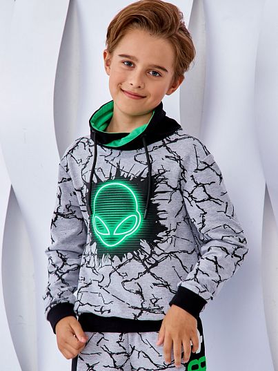 Худи с воротником-хомут "MAKE CONTACT", серый меланж, Juno Худи с воротником-хомут "MAKE CONTACT", серый меланж, Juno