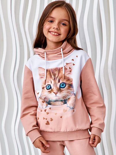 Худи с воротником-хомут "FLUFFY FRIENDS", розовый, Juno