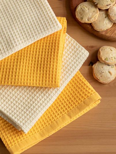 Комплект вафельных полотенец, манго/экрю, Унисон