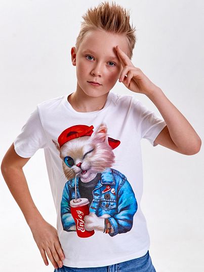 Футболка "Кот", белый, Juno